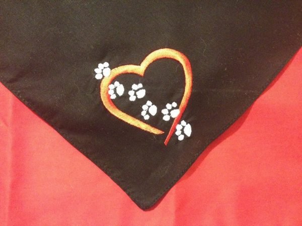 Embroidered bandana with heart and paw prints by Colleen's Creations