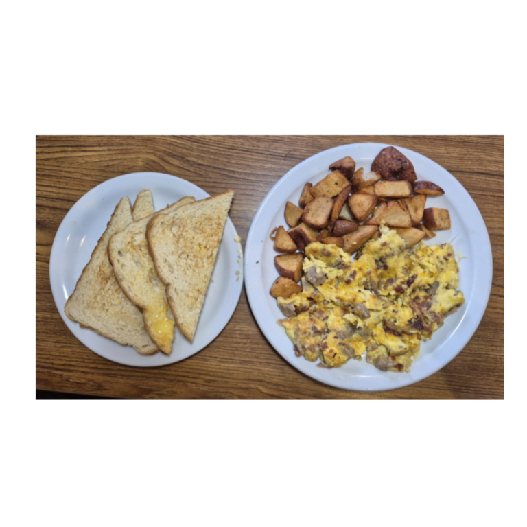 two meat scrambler from Dennys restaurant